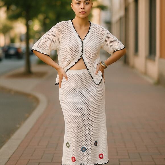 Topshop Maxi Skirt Floral Open Knit Crochet Size Small - Picture 1 of 4